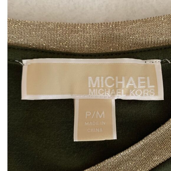 Michael Kors Olive Green A-Line Maxi Dress Short Sleeve Size PM - Picture 3 of 11